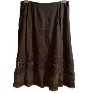 Cynthia Cynthia Steffe brown midi skirt with applique ruffle design size 12